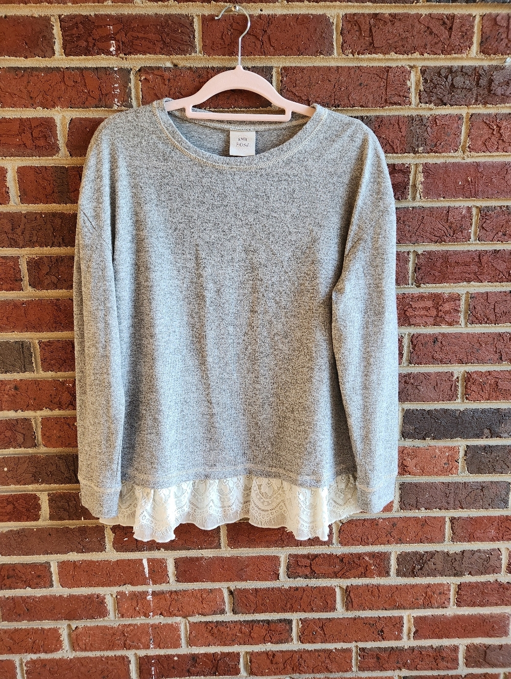 Knox Rose Gray Lace-Hem Pullover Sweatshirt